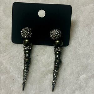 Swarovski crystal dangle earrings…snake tail. Metallic black with crystals